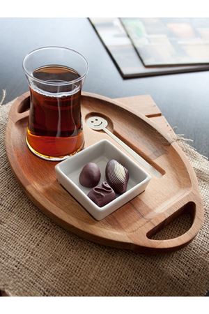 8 Parça 2 Kişilik Ahşap Tabaklı Çay Seti