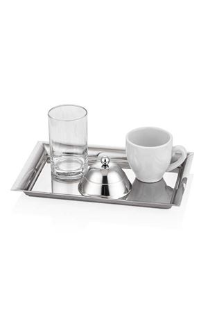 4 Parça Tek Kişilik Çelik Tepsili Türk Kahvesi Seti