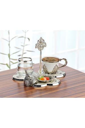 6 Parça Tek Kişilik Gümüş Kahve Takımı