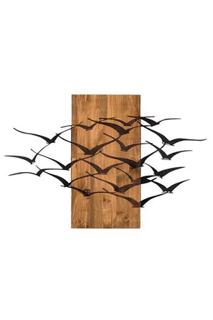 Metal Ahşap Göçmen Kuşlar Duvar Süsü 86x58cm