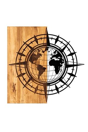 Metal Ahşap Pusula Duvar Süsü 57x58cm