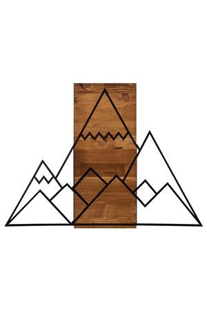 Metal Ahşap Dağlar Duvar Süsü 78x58cm