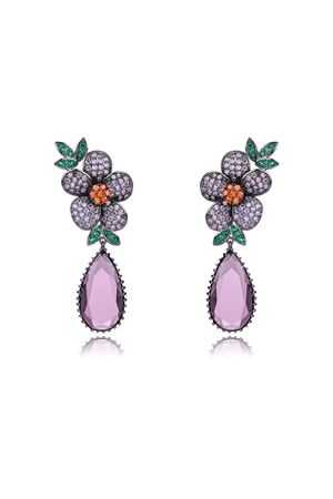 Zirkon Taşlı Tunç Kaplama Mor Sallanan Küpe