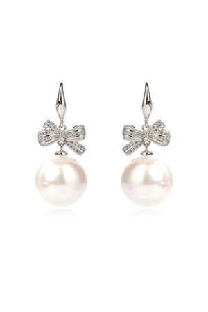 Zirkon Taşlı Gümüş Kaplama Beyaz İnci Sallanan Küpe