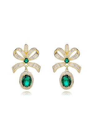 Zirkon Taşlı Altın Kaplama Yeşil Sallanan Küpe