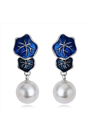 925 Ayar Gümüş Kaplama İnci Sallantılı Mavi Küpe