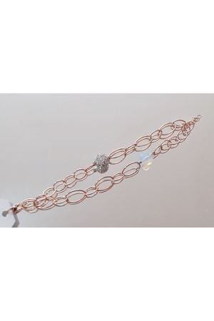 Çift Zincirli Rose Gold Kaplama Zirkon Taşlı Bileklik