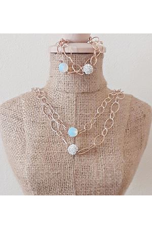 2 Parça Pembe Altın Kaplama 2 Zincirli Kolye Bileklik Seti