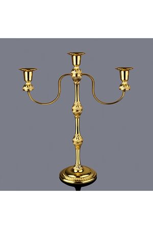 Gold Metal 3 Kollu Uzun Şamdan Mumluk h.40cm