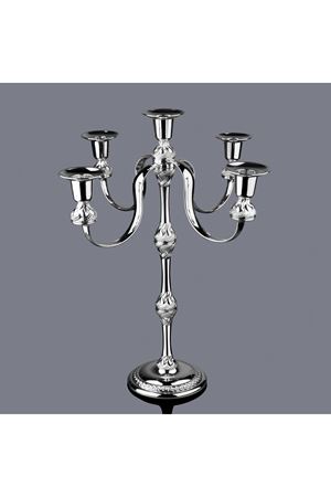 Gümüş Metal 5 Kollu Uzun Şamdan Mumluk h.40cm