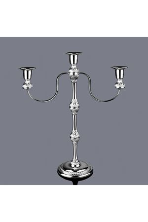 Gümüş Metal 3 Kollu Uzun Şamdan Mumluk h.40cm