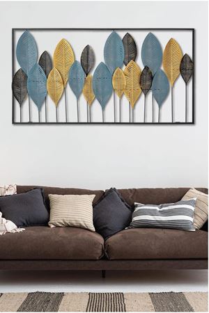 Metal Siyah Gold Mavi Ev Ofis Duvar Süsü 115x60cm