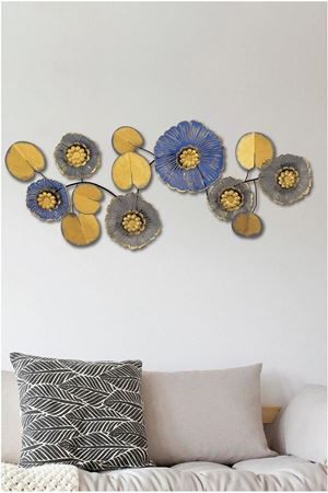 Metal Mavi Gri Gold Ev Ofis Duvar Süsü 112x47cm