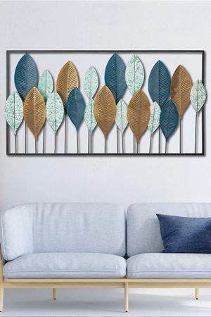 Metal Yeşil Gold Mavi Ev Ofis Duvar Süsü 115x60cm