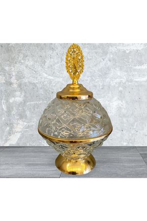Gold Metal Cam Kapaklı Çikolatalık Şekerlik