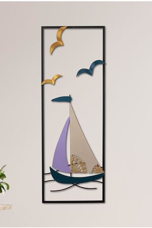 Metal Yelkenli Siyah Ev Ofis Otel Duvar Süsü 32x90cm