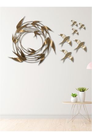 Metal Gold Kuşlar Ev Ofis Otel Duvar Süsü 140x79cm