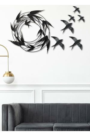 Metal Siyah Kuşlar Ev Ofis Otel Duvar Süsü 140x79cm