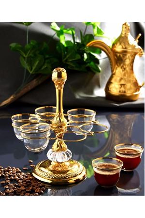 6 Kişilik Gold Metal Cam Sunum İkram Seti Mırra