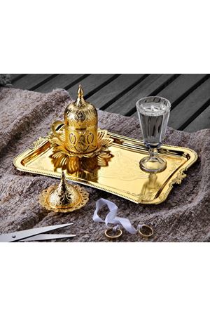 Tek Kişilik Gold Metal Porselen Kahve Takımı