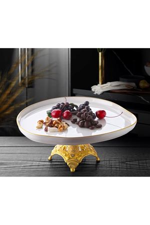 Gold Tek Katlı Porselen Asimetrik Servis 