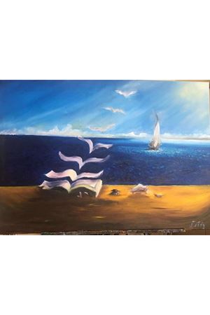 “Okumak,özgürlüğe uçmaktır”   Tuval Üzerine Yağlı Boya Tablo Ölçü:50cmx70cm