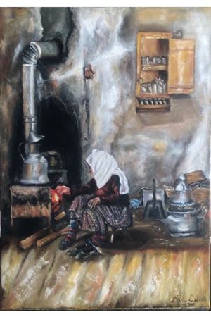 “Soba Başındaki Nine” Tuval Üzerine Yağlı Boya Tablo Ölçü:50cmx70cm