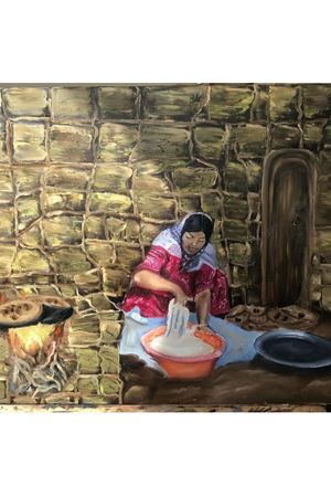 “Hamurişi Yapan Kadın” Tuval Üzerine Yağlı Boya Tablo Ölçü:50cmx70cm 