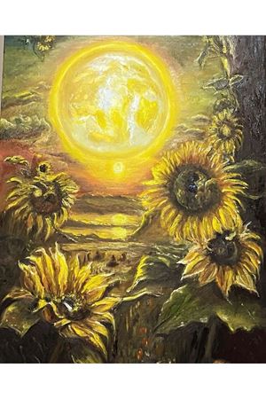 “Ayçiçeklerinin sıcak selamı” Tuval Üzerine Yağlı Boya Tablo Ölçü:50cmx70cm  