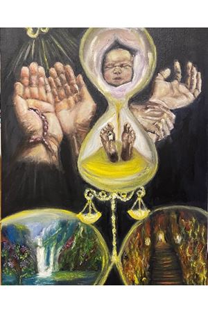 “İnsan ömrü kum saati gibidir “ Tuval Üzerine Yağlı Boya Tablo Ölçü:50cmx70cm 