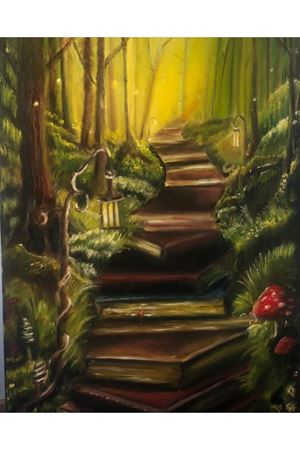 “Kitaplar,insanların yolunu aydınlatır” Tuval Üzerine Yağlı Boya Tablo Ölçü:50cmx70cm  