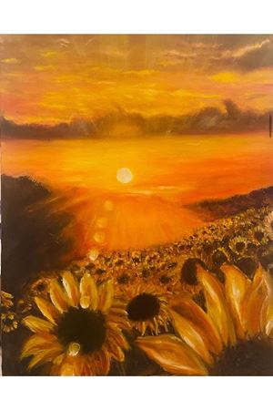 “Günbatımında ayçiçekleri “ Tuval Üzerine Yağlı Boya Tablo Ölçü:50cmx70cm  
