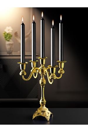 Gold Metal 5 Kollu Kısa Şamdan Mumluk h.24cm