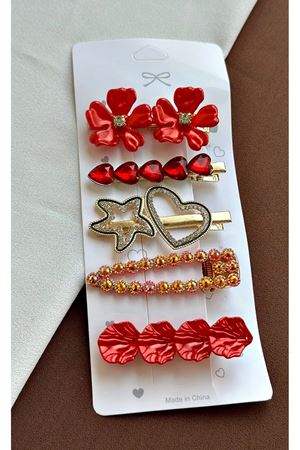 5 Parça Kırmızı Kenar Toka Seti