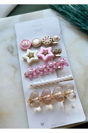 5 Parça Pembe Kenar Toka Seti