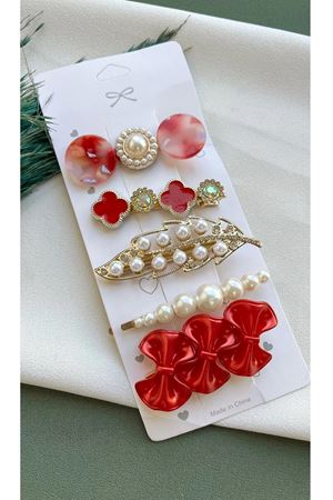 5 Parça Kırmızı Yan Toka Seti