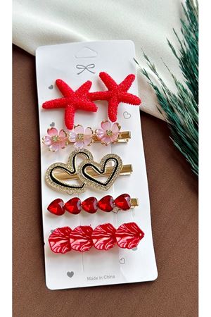 5 Parça Kırmızı Yan Toka Seti