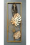 Metal Yaprak Gold Siyah Krem Duvar Süsü 32x90cm