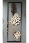 Metal Yaprak Siyah Gold Krem Duvar Süsü 32x90cm