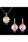 2 Parça Rose Gold Kaplama Zirkon Taşlı Kolye Küpe Seti