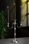 Gümüş Metal 3 Kollu Uzun Şamdan Mumluk h.40cm