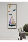 Metal Yelkenli Gold Ev Ofis Otel Duvar Süsü 32x90cm