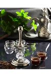 6 Kişilik Gümüş Metal Cam Sunum İkram Seti Mırra