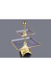 Gold Metal Cam Kare 2 Katlı Sunum Tabağı 24x24cm